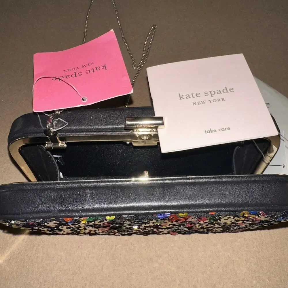 Kate Spade Tonight Sequins Embellished Leather Crossbody Clutch NWT PXR00277 FS